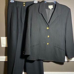 VTG 100% Wool / 2 Pc Lined Black Blazer and Pants Set with Gold Rosette Buttons